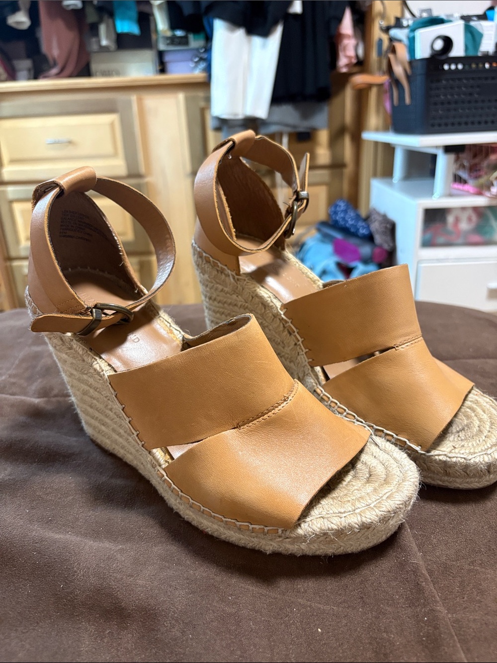 Treasure & Bond Tan Espadrille Wedge Sandals with Ankle Strap